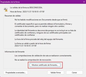 Mostrar propiedades del certificado