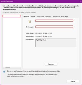 Información del certificado